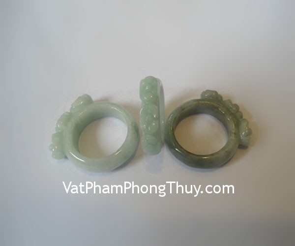 nhan 3 mau don s843 01 Nhẫn phong thủy 3 mẫu đơn đá ngọc Phỉ Thúy xanh vượng tình duyên S843