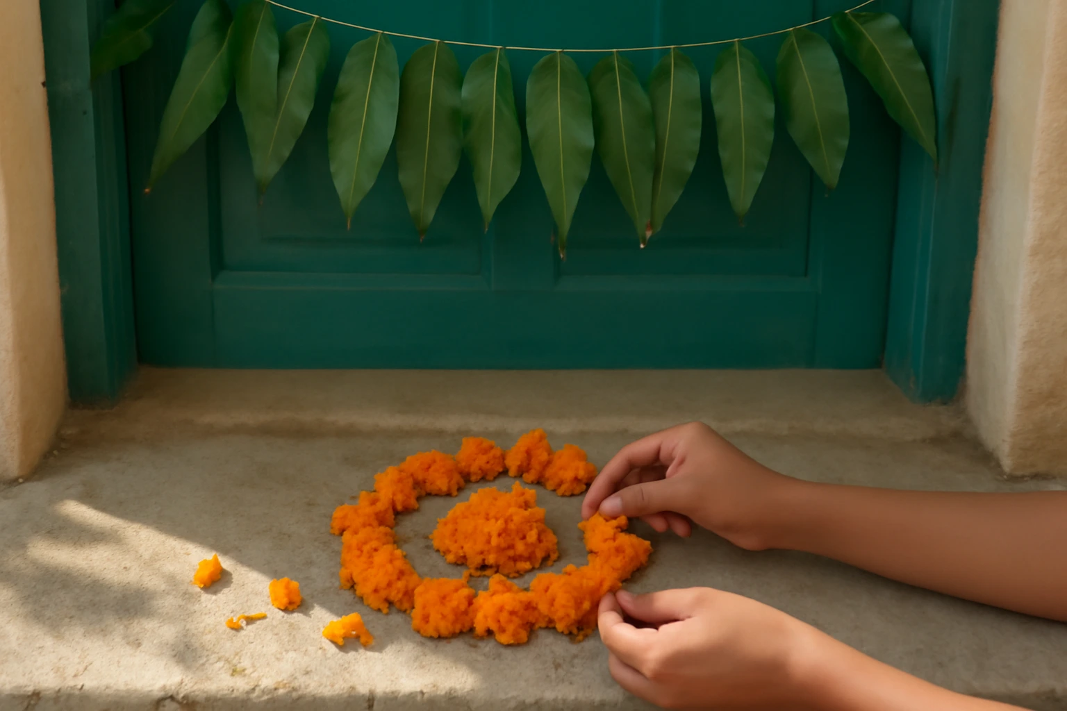 Toran, rangoli và dấu chân Lakshmi: người Ấn trang trí cửa đón may mắn thế nào, và nhà Việt mượn ý ra sao